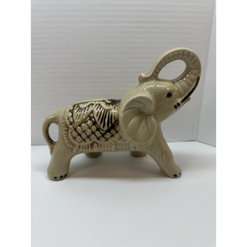 Vintage‎ Ceramic Elephant Figurine Made In Brazil  - Trunk Up